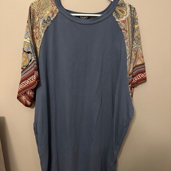 Gigio USA Tops - Gigio USA Womens Blue Paisley Raglan Short Sleeve Knit Top Size Large